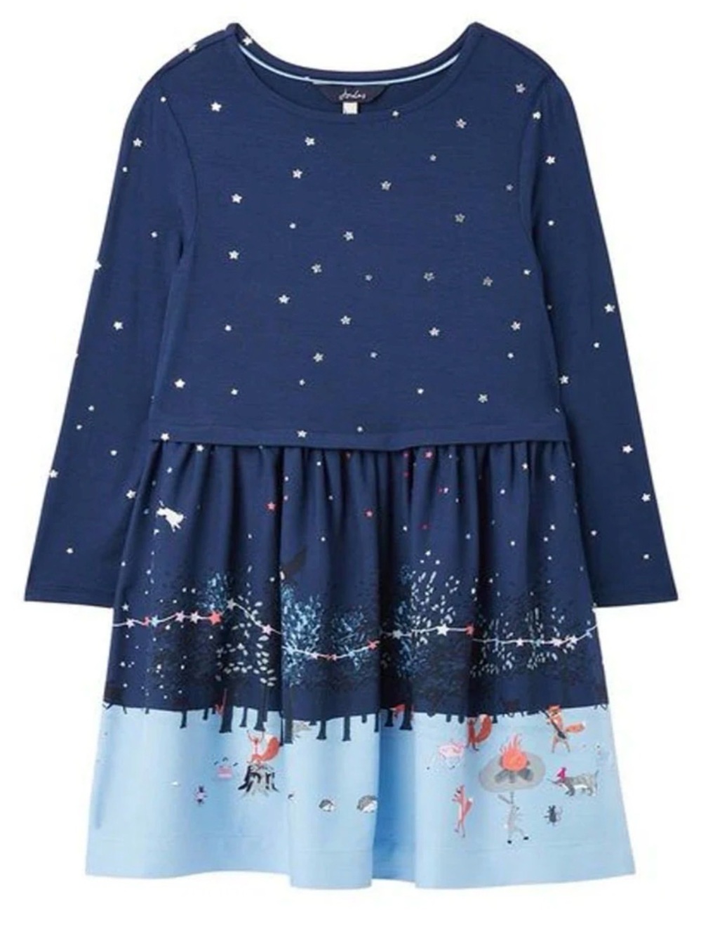 NWT Joules Navy Star Print Long-Sleeve Dress
